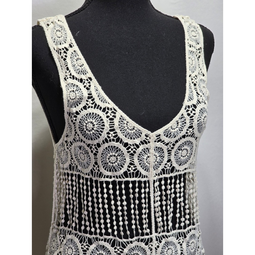 Living Doll Women Tunic Dress M/L Ivory Crochet Lace Boho Festival Cover Up